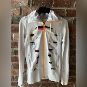 Lululemon Womens  Stride Hoodie White Full Zip Hoodie with Colorful Accents
